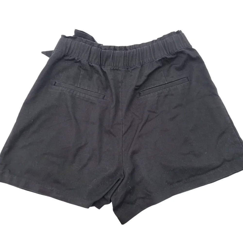 Zara Shorts Womens High Rise Elastic Waist Black Small Bow Knot Tie Pockets - Picture 2 of 10